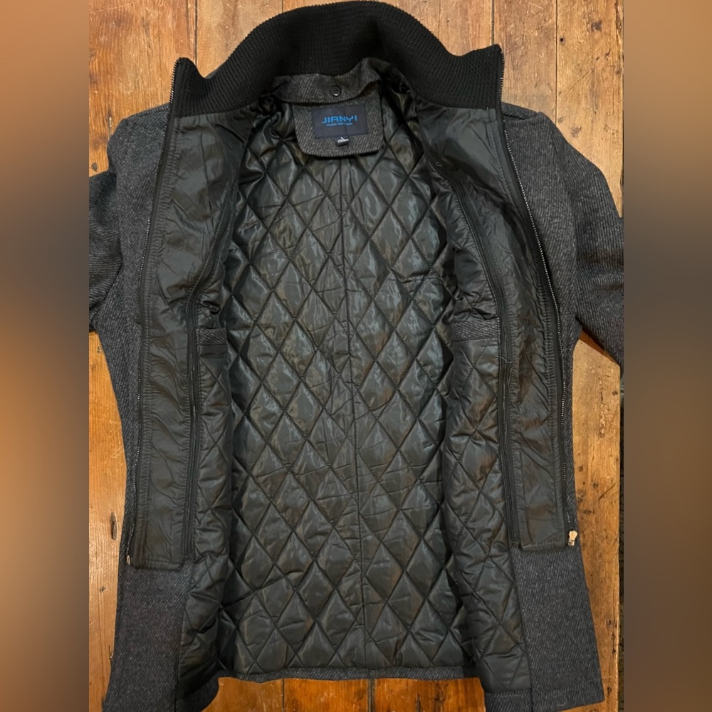 Jianyi Men's Winter Pea Coat Slim Fit Single Breasted Wool Jacket Size Large - Picture 6 of 10